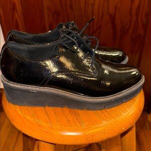 Clarks Black Patent Leather Platform Oxfords